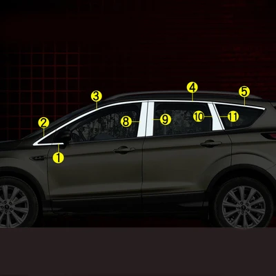 Stainless Steel Full Window Frame Molding Trim Strips With Center Pillars For Ford Kuga Escape 2013- C520 Car Styling - Цвет: 18pcs