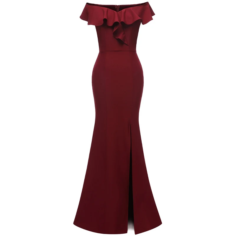 2019 Burgundy Lace Mermaid Long Bridesmaid Dresses Off The Shoulder A shoulder dress for Wedding Party Robe vestidos de fiesta | Свадьбы и