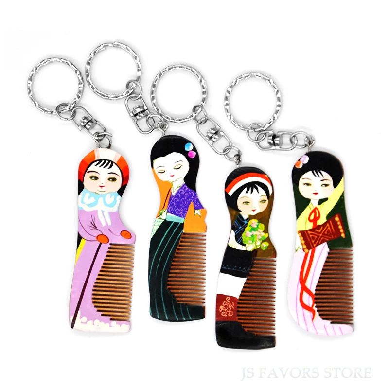 

Free shipping 20pcs Chinese timber nanmu material panda hen fish girl Pendant Painted Keychain wedding small comb party Gifts