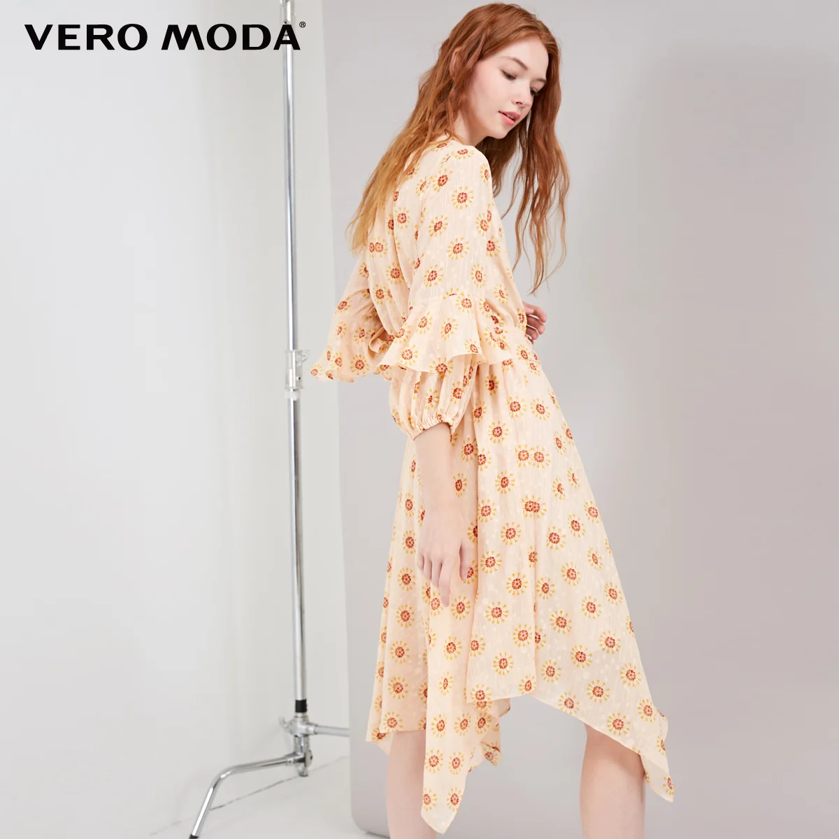 Vero Moda Новая женская печатная эластичная декольте 3/4 рукава на шнуровке платье | 31847C509