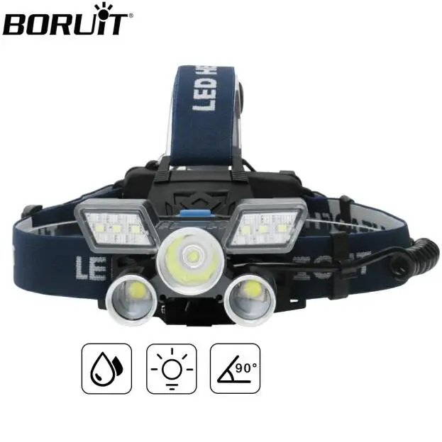 No battery BORUiT Мощный светодиодный налобный фонарь 10000лм XM-L2+ XPE USB зарядное устройство фара 18650 аккумулятор Головной фонарь для кемпинга охоты фонарик - Испускаемый цвет: No battery