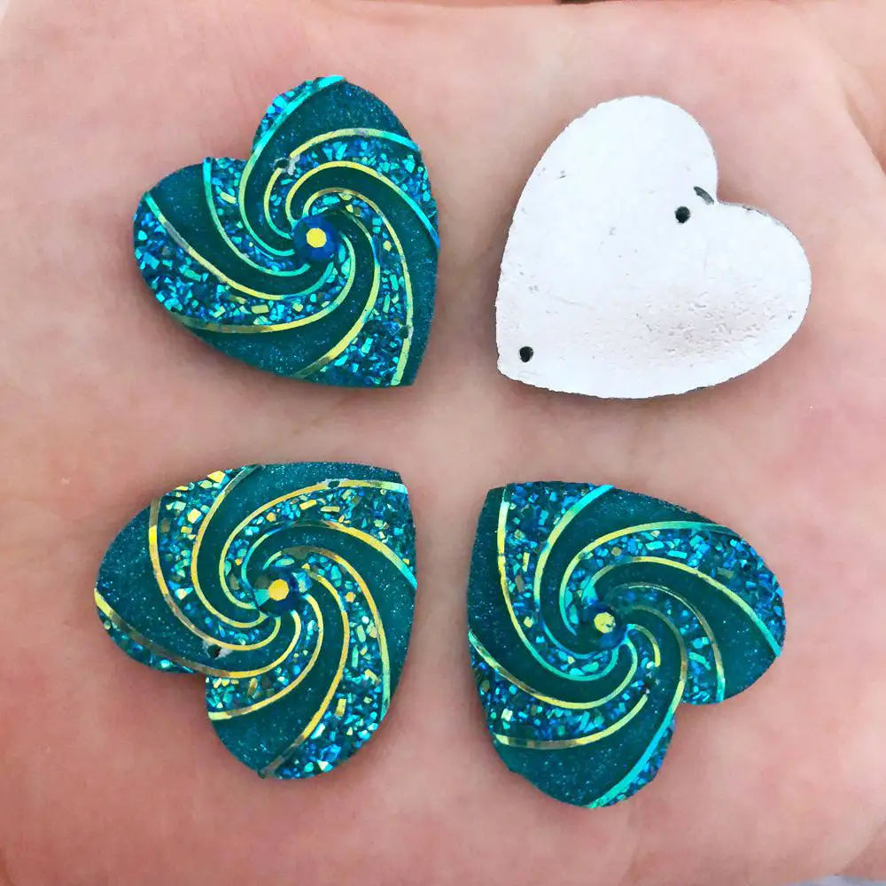 

6PCS 25mm AB resin heart 3D whirlwind flower Flatback rhinestone scrapbook DIY ornaments wedding 2 hole buttons crafts PF359