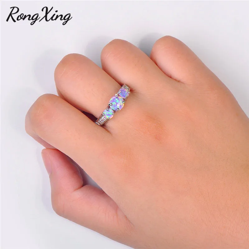 RongXing очаровательные круглые фиолетовые кольца с огненным опалом для женщин