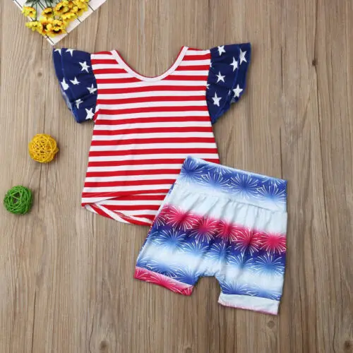AU July 4th День Независимости Одежда для новорожденных девочек топы шорты наряд 0 24