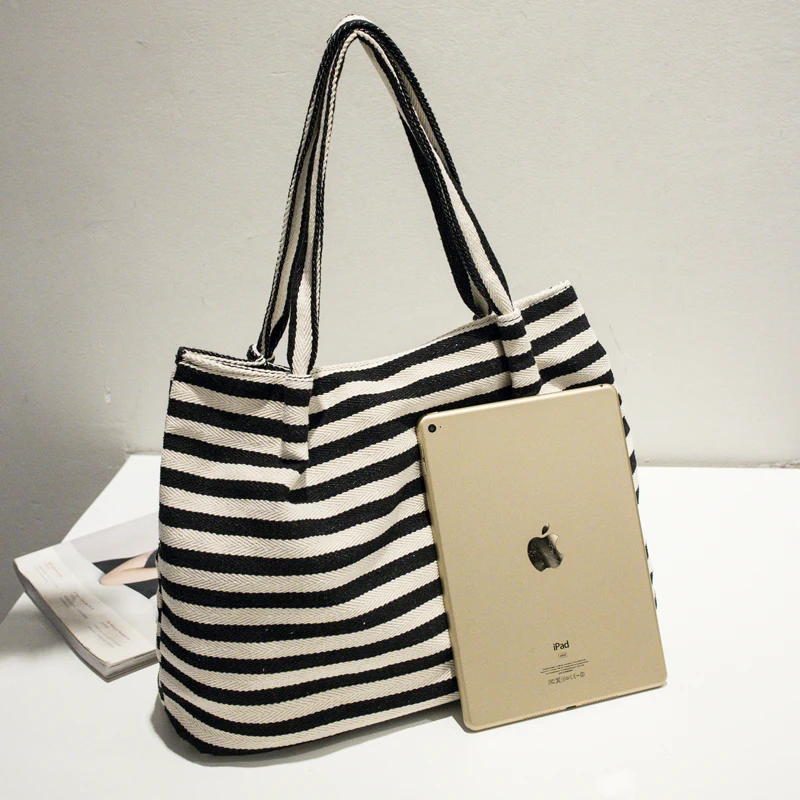 XNO Новая Мода Полосатый Женщины Плеча Сумки большой емкости Холст Краткое