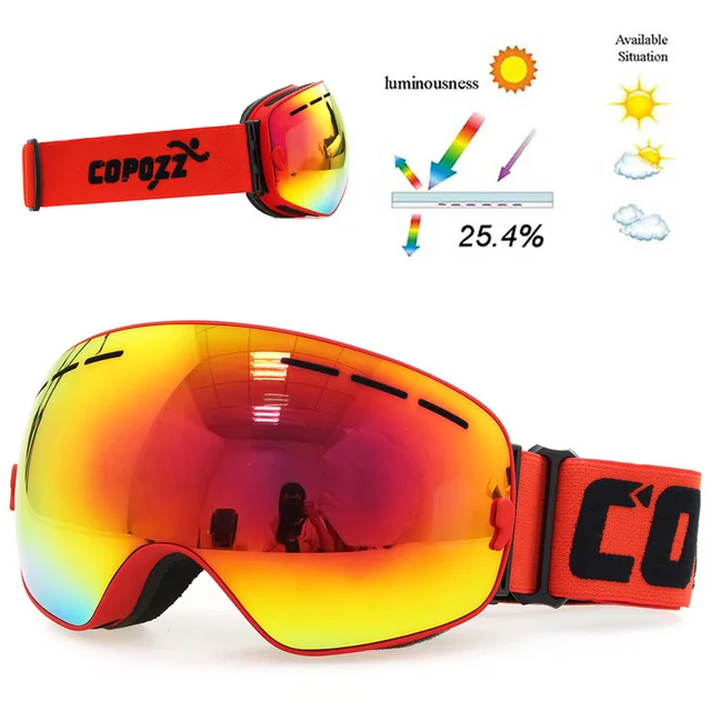 All Red COPOZZ, брендовые лыжные очки, двухслойные, UV400, анти-туман, большая Лыжная маска, очки для катания на лыжах, для мужчин и женщин, очки для сноуборда, GOG-201 Pro - Цвет: All Red