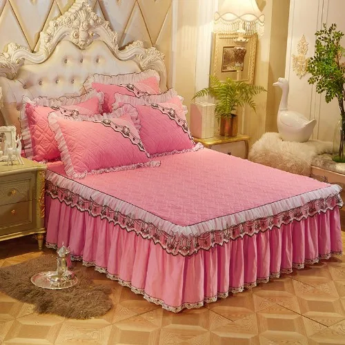 Bed skirt 3 Двойная, королевская, кружевная юбка принцессы для кровати, серое, синее, фиолетовое покрывало, покрывало, простыни, colchas para camas, украшение кровати - Цвет: Bed skirt 3