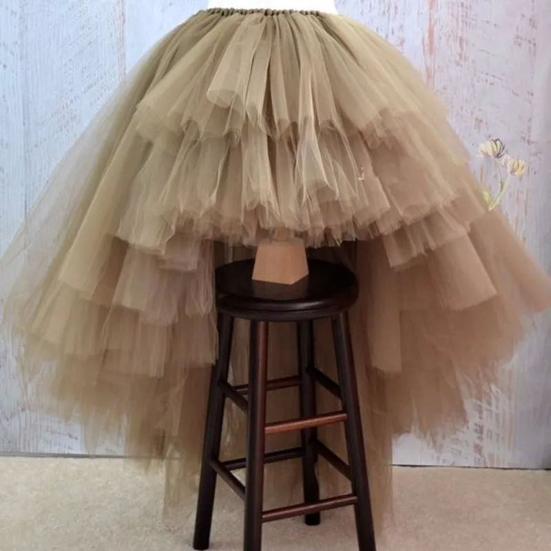 

Asymmetrical Tulle Prom Dress High Low Tiered Puffy Tulle Skirt Floor Length Long Evening Gowns Special Designed Fashion Tutu