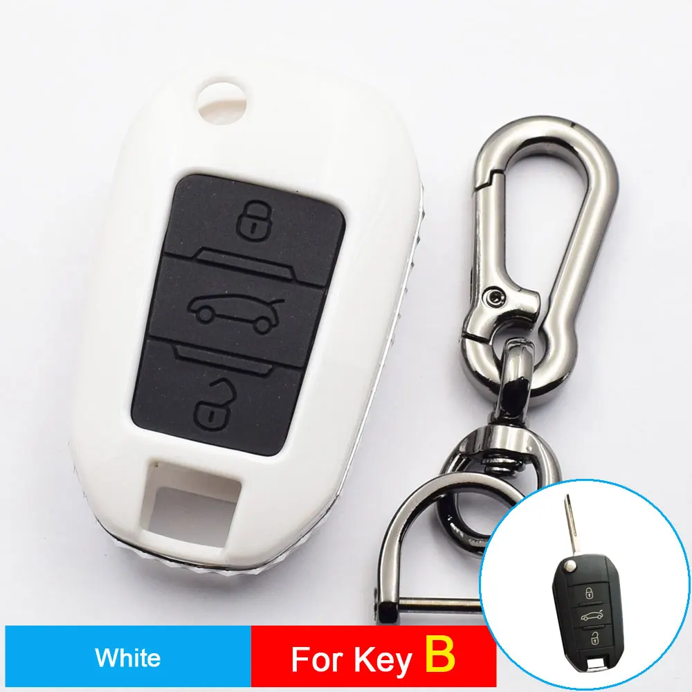 White-Key B Карбон ключ чехол для peugeot 5008 4008 3008 2008 308 408 508 307 301 308S 207 206 Citroen 3 кнопки дистанционного ключа Fob Защитная крышка - Название цвета: White-Key B