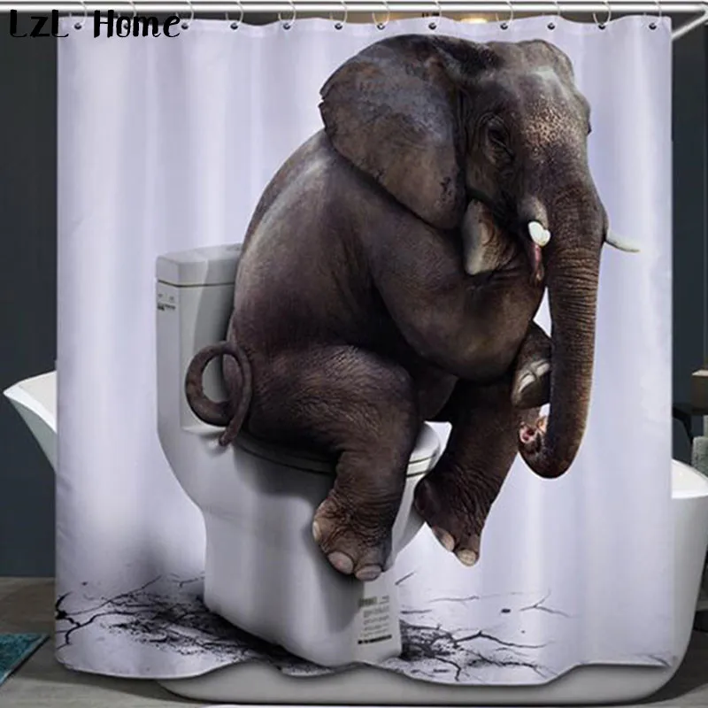 

LzL Home Elephant 3D Shower Curtain Funny Animal Pattern Bathroom Curtain Waterproof Polyester Fabric Unique Design Home Decor
