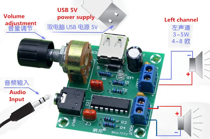 Блок питания USB постоянного тока/переменного тока 5 в Вт + PM2038 мини 2 0 канальная