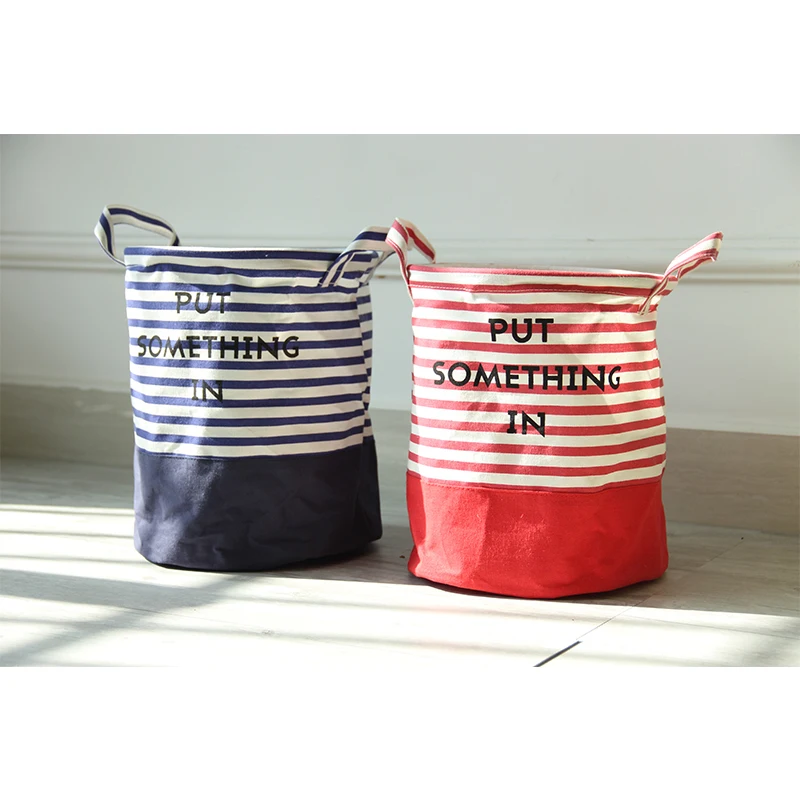 Новая тканевая парусиновая корзина для хранения белья в синюю и красную полоску