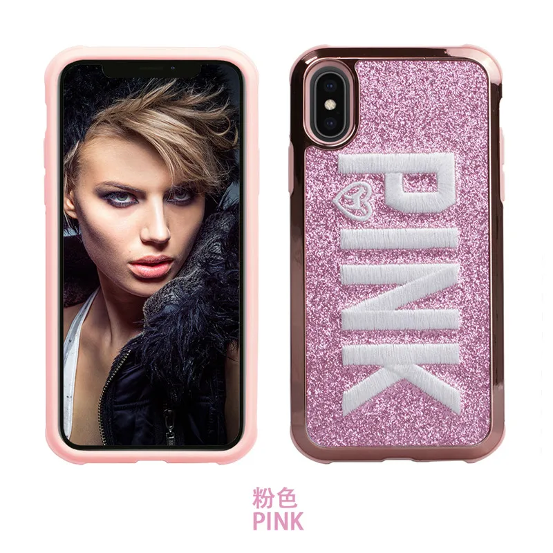 Pink 3D Вышивка Розовый Виктории Розовый Блестящий сверкающий мягкий чехол для телефона samsung S10 Plus S10E для iphone XS MAX 6 6S 7 8 Plus Secret - Цвет: Pink