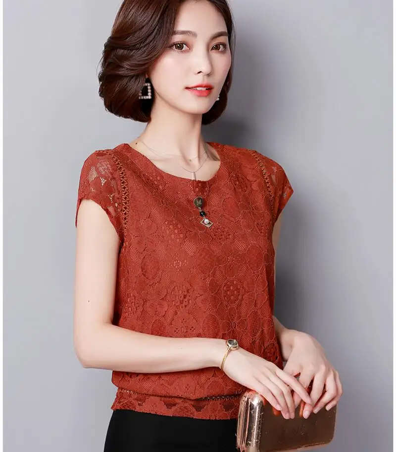 Blusas Mujer De Moda, летняя женская кружевная блузка с коротким рукавом, модные женские рубашки размера плюс, Женские топы и блузки размера s 3XL