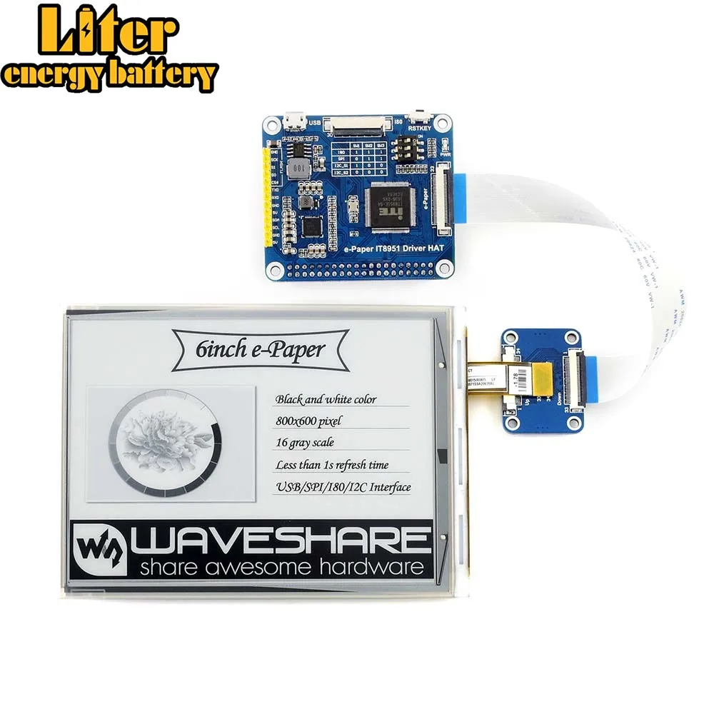 6-дюймовый E-Ink дисплей Waveshare для Raspberry Pi 800*600 IT8951controller USB/SPI/I80/I2C интерфейс четкий |