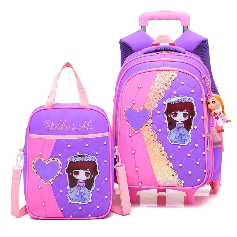 Подростковые школьные сумки на колесиках для девочек, водонепроницаемые Рюкзаки большой вместимости, трехколесная школьная сумка, Набор д...