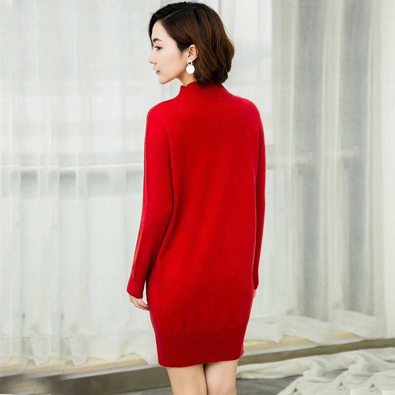 Повседневное кашемировое трикотажное платье с длинным рукавом женский свитер