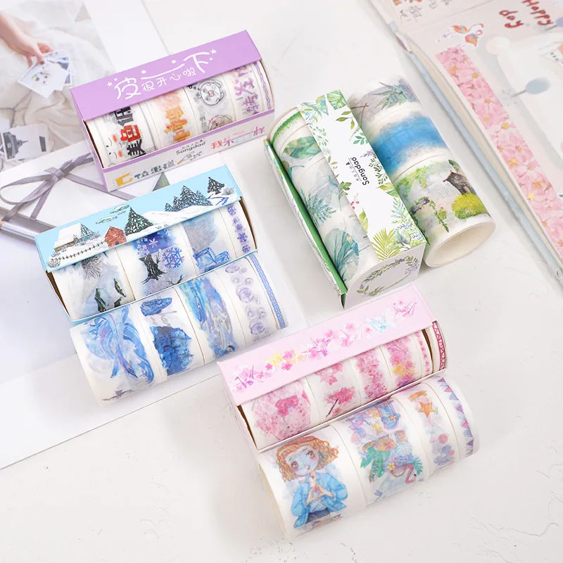 

3/4/5 /Rolls Washi Masking Tape Set kawaii Flower Paper Tape For Journal DIY Decorative Handbook Diary Scrapbook Sticker 9cmX8M