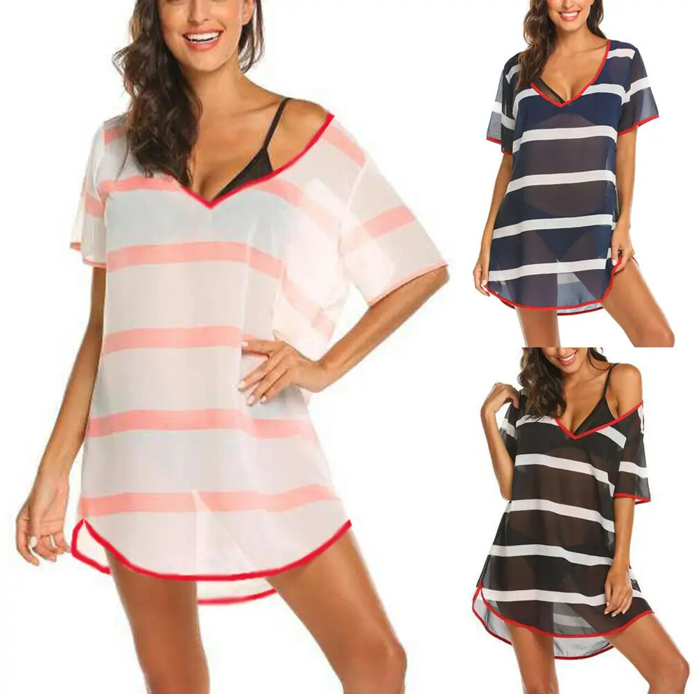 Женское летнее пляжное платье для отпуска накидка полосатый свободный купальник