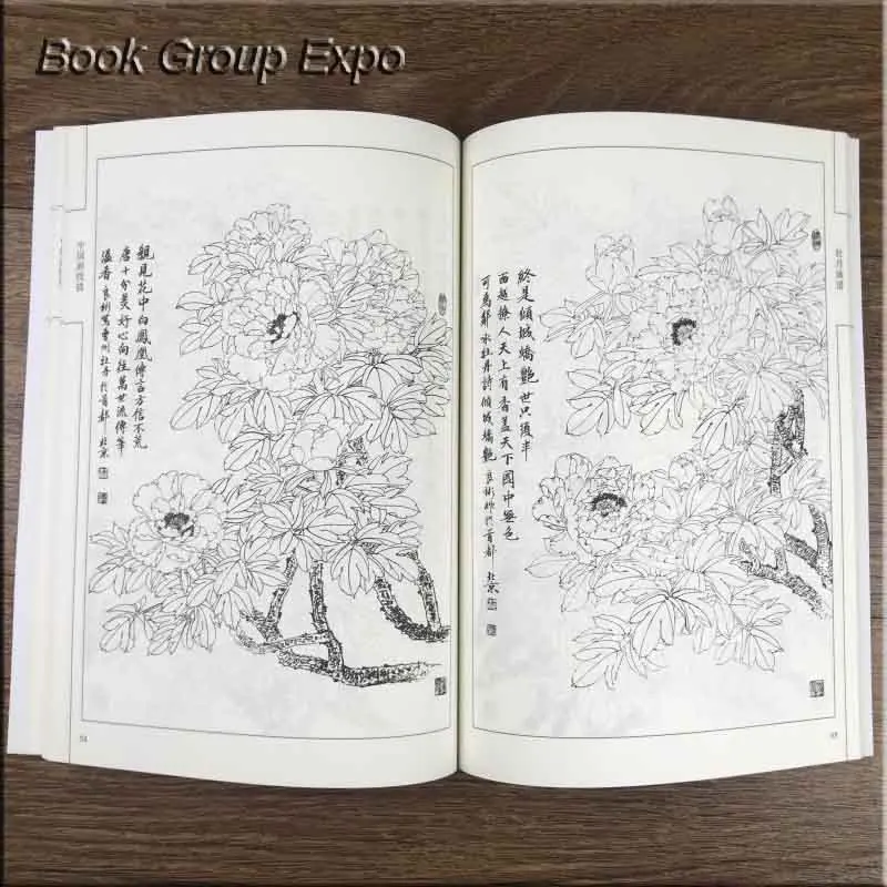 Сто фотографий цветочного пиона традиционный китайский Bai Miao Gong Bi рисование