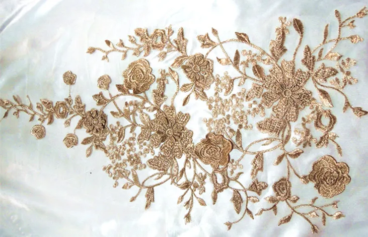 Очень красивая вышивка матовая Золотая Цветочная аппликация гипюровые