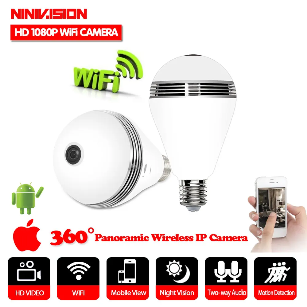 NINVION WIFI IP камера Домашняя безопасность 1080P рыбий глаз 360 градусов панорамная P2P