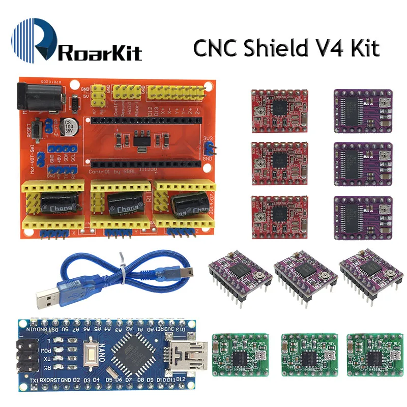 CNC Щит V4 гравировальный станок+ NANO 3,0/3d принтер/A4988/DRV8825/AT2100 Плата расширения драйвера для Arduino Diy Kit