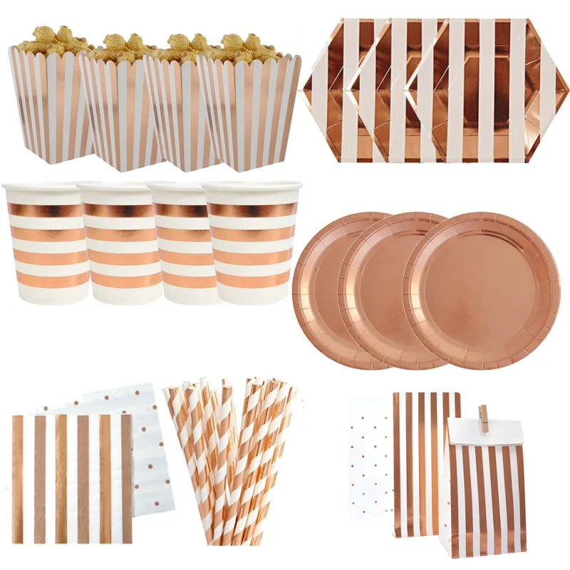 

Rose Gold Party Disposable Tableware Champagne Cup Plate Straws Happy Birthday Party Decor adult Bachelorette Party Supplies