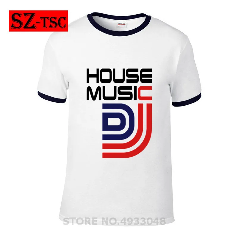 Футболка мужская с круглым вырезом хлопок принтом надписью House Music DJ модная