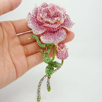 rose bud brooch beautiful rhinestone fashion jewelry gold tone pink rhinestone crystal woman brooches pin