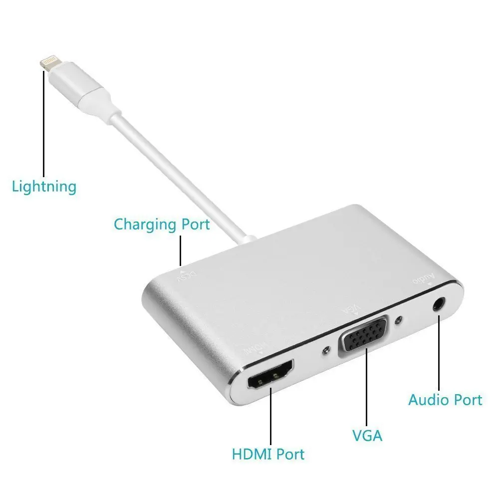 lightning to HDMIVGA USB C type c к HDMI VGA адаптер 3,5 мм аудио 3 в 1 HDMI конвертер кабель для IPHONE 7 8 X Google pixel 2XL S8 S7 S9 Поддержка IOS 12 - Цвет: lightning to HDMIVGA