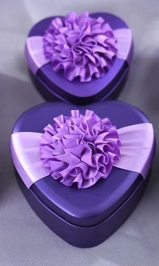 purple big heart 15 шт./лот, жестяная Свадебная коробка для конфет, сердце/Круглый/квадратный/прямоугольник, 4 формы на выбор, креативная коробка для конфет с подсолнухом, вечерние коробки для конфет, подарочная коробка - Цвет: purple big heart
