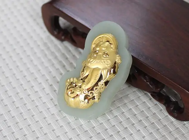 New Arrived 24K Yellow Gold &amp Grade A Hetian Jade Coin Pixiu Pendant with box | Украшения и аксессуары