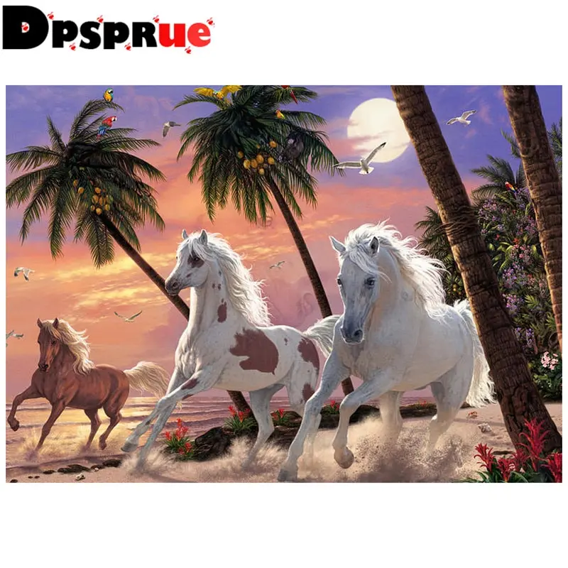 

Dpsprue Full Square/Round 5D Diy Diamond Painting Cross Stitch "Animal Horse" Diamond 3D Embroidery Mosaic Home Decor Gift D100