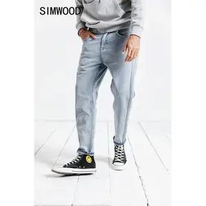 Демисезонные мужские джинсы SIMWOOD, брюки батальных размеров из потертого денима с полосой-вставкой сбоку, 2019, повседневные джинсовые штаны-шаровары длиной до щиколотки, 190025
