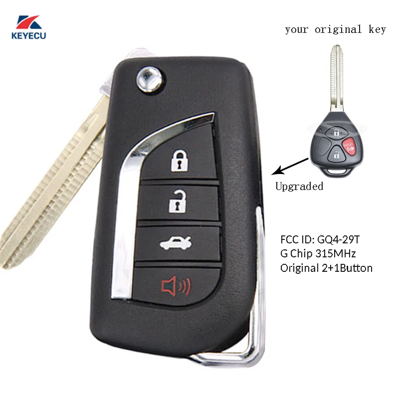 

KEYECU Replacement Upgraded Flip Remote Key Fob 2+1 Button for Toyota Venza Matrix 2009-2016 GQ4-29T +G