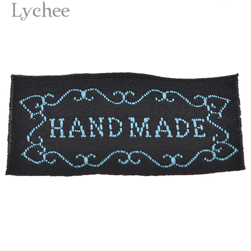 Тканые этикетки Lychee Life 50 шт. синие и черные ручная работа стираемые с буквами для