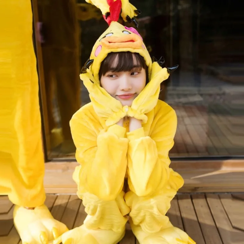 Пижама с животным принтом желтая курица Косплей комбинезон для взрослых