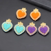 fashion simple rice beads hand stitched heart shaped earrings hand stitched rice beads particles heart shaped earrings 864