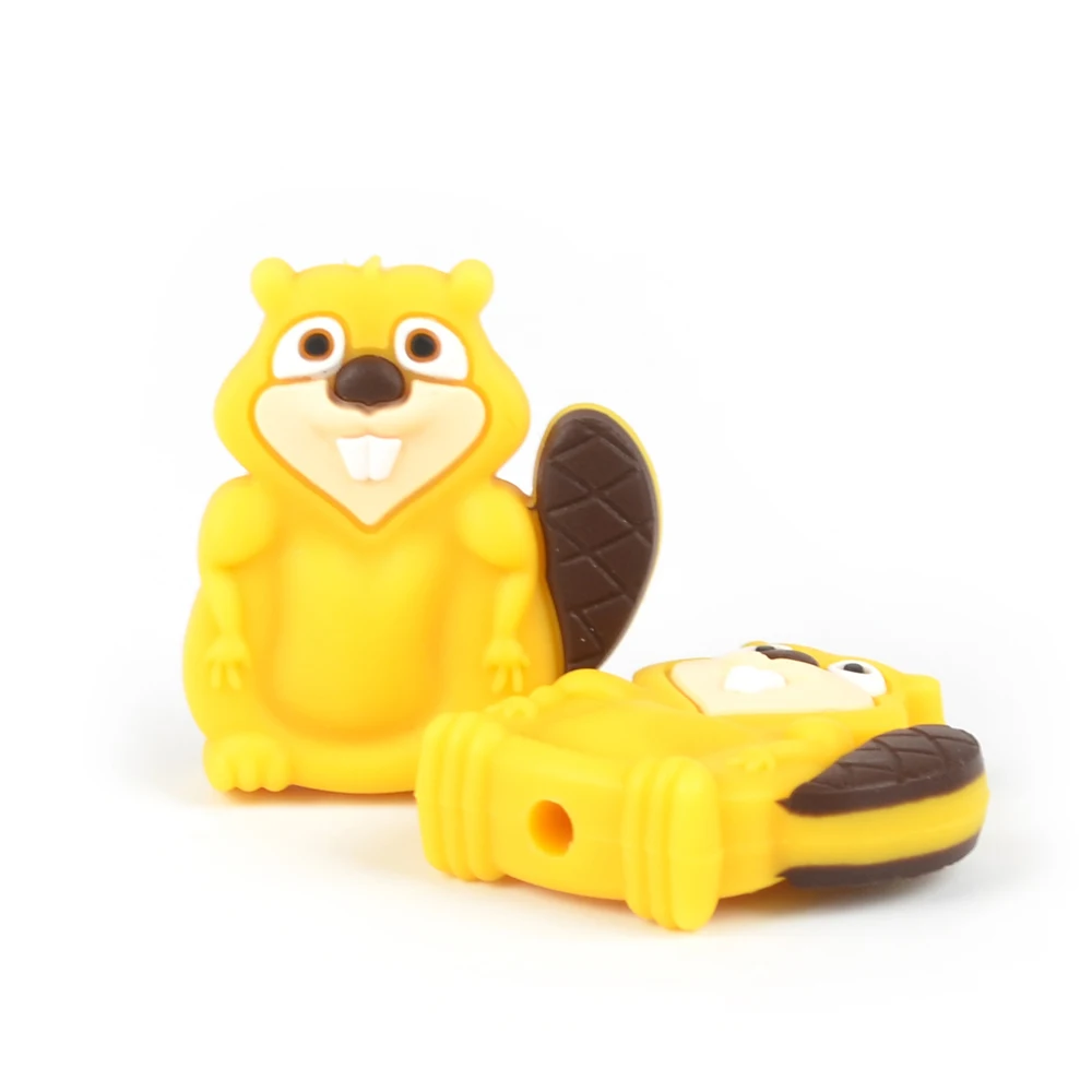 mustard beaver Детские Прорезыватели для зубов в виде животных, силиконовые бусины, без бисфенола, свободные бусины для зубов, ожерелье, бисквит, держатель для соски, аксессуары, сделай сам - Цвет: mustard beaver