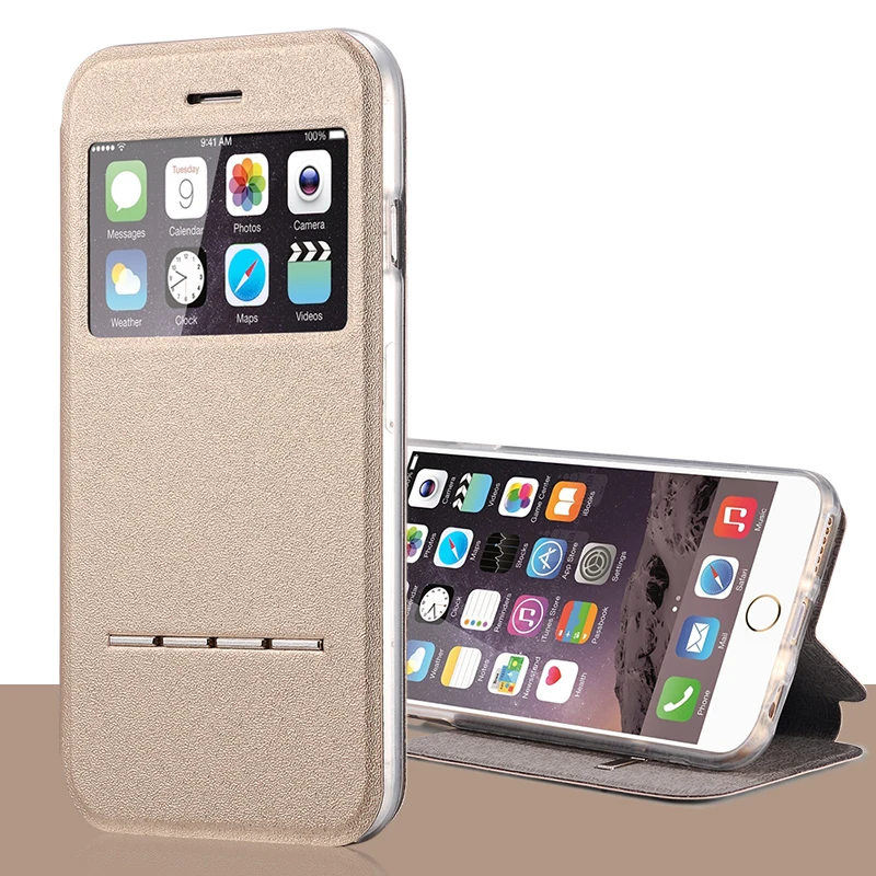 Роскошный чехол с окошком для экрана iPhone 8 7 Plus флип 5S 5C SE 6 6S X скользящий