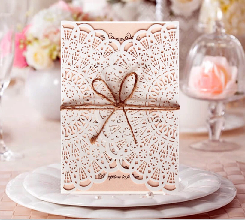 

White and Pink Wedding Invitations - Set Of 50