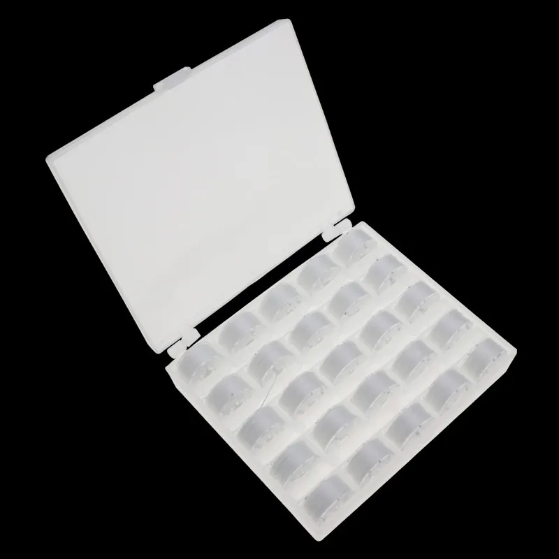 25PCS White bobbin 25 шт./компл. пустые катушки для швейных машин прозрачный пластиковый чехол Коробка для хранения для швейной машины - Цвет: 25PCS White bobbin