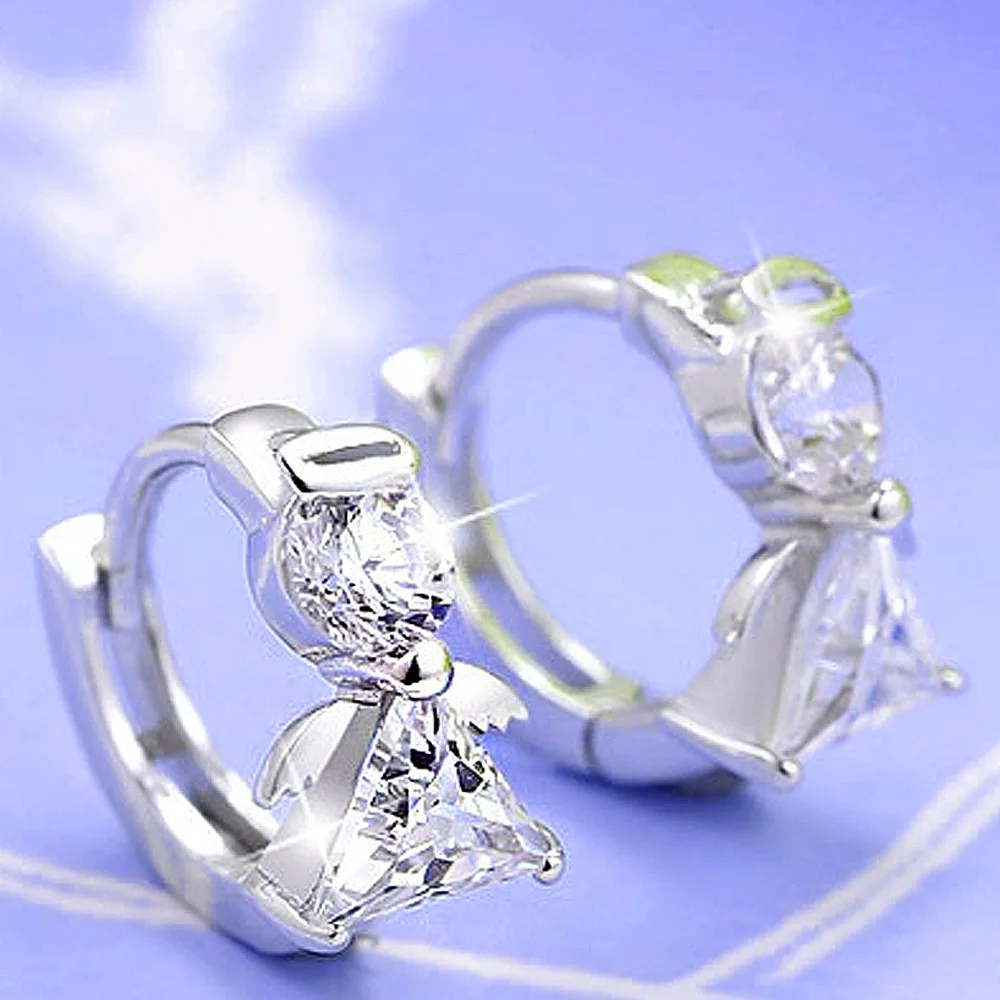 Женские серьги кольца с кристаллами Angel из стерлингового серебра пробы украшения