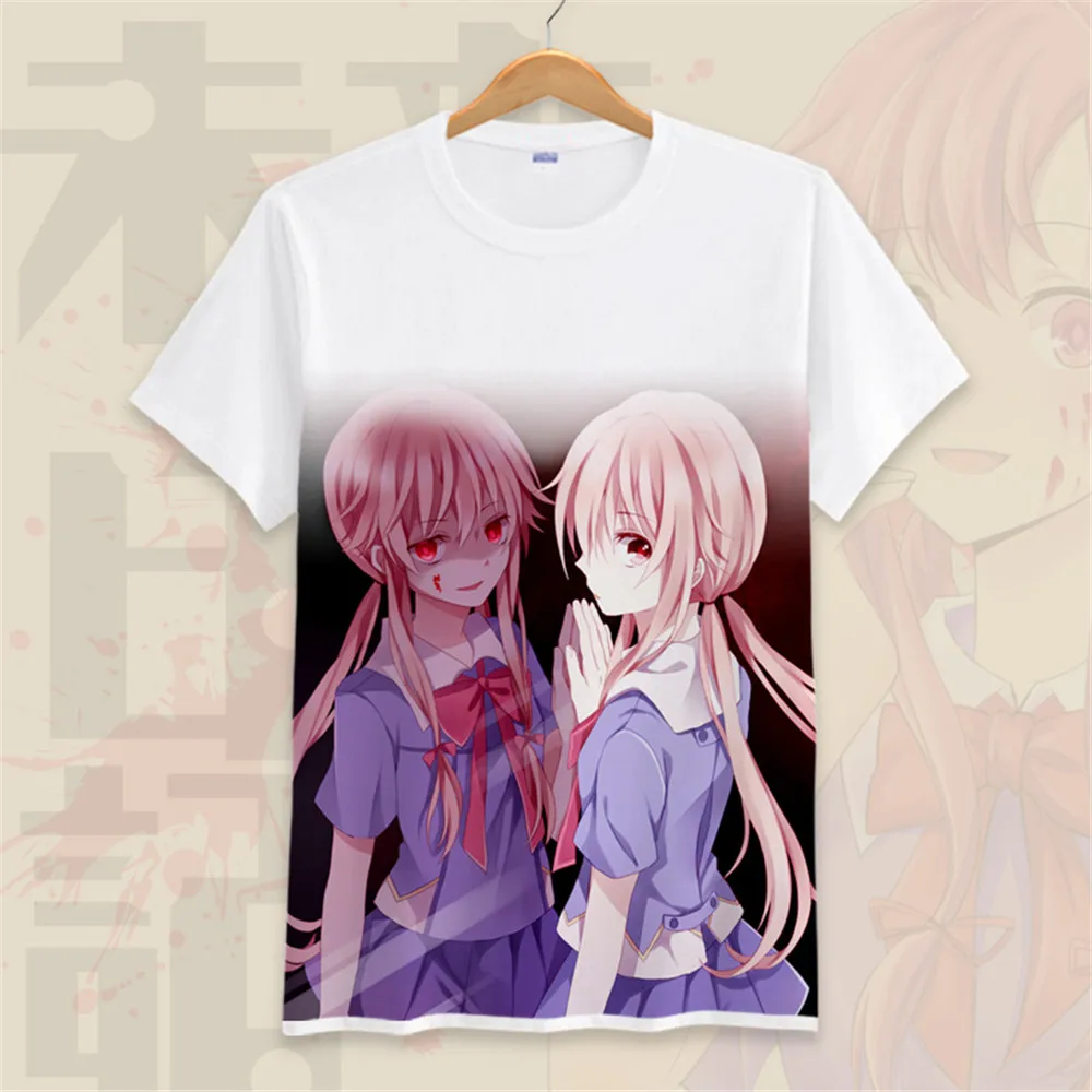 Футболка с героями аниме будущий Дневник Мужская футболка Mirai Nikki коротким