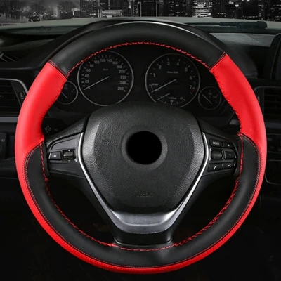 Red Thread DIY автомобиля оплетка на руль покрытие мягкие волокна кожи Оплетка на руль автомобиля протектор шить цвет - Название цвета: Red Thread