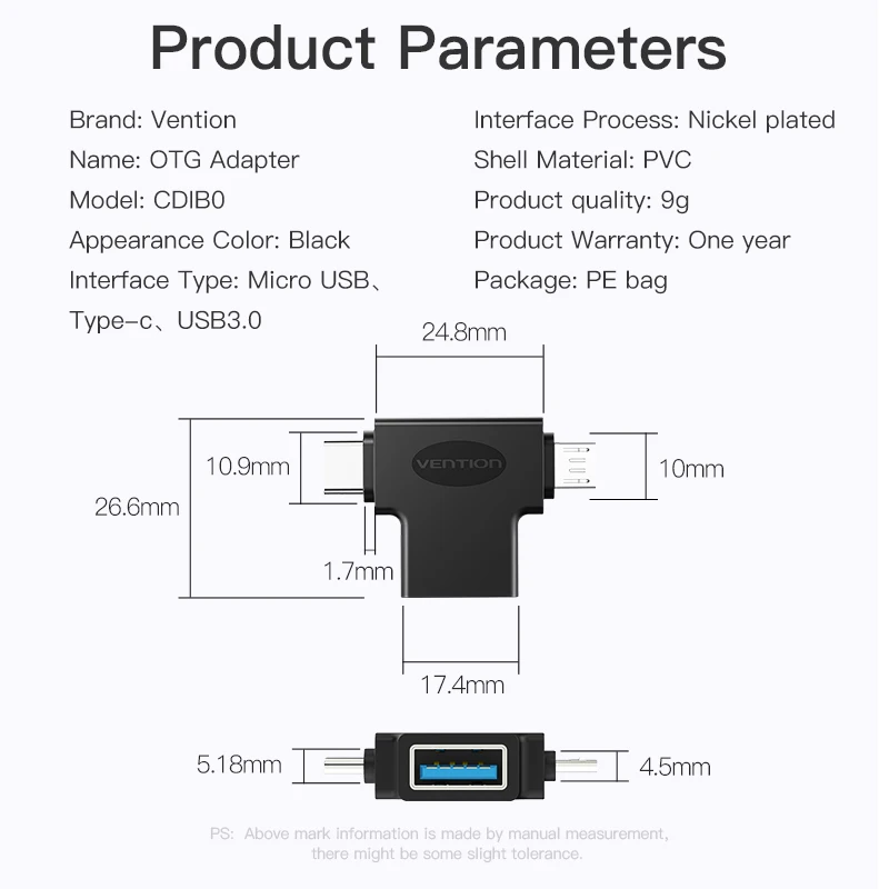 Usb-адаптер Vention Type C кабель-переходник OTG USB 3 0 2 в 1 переходник Micro для телефонов iPhone 8