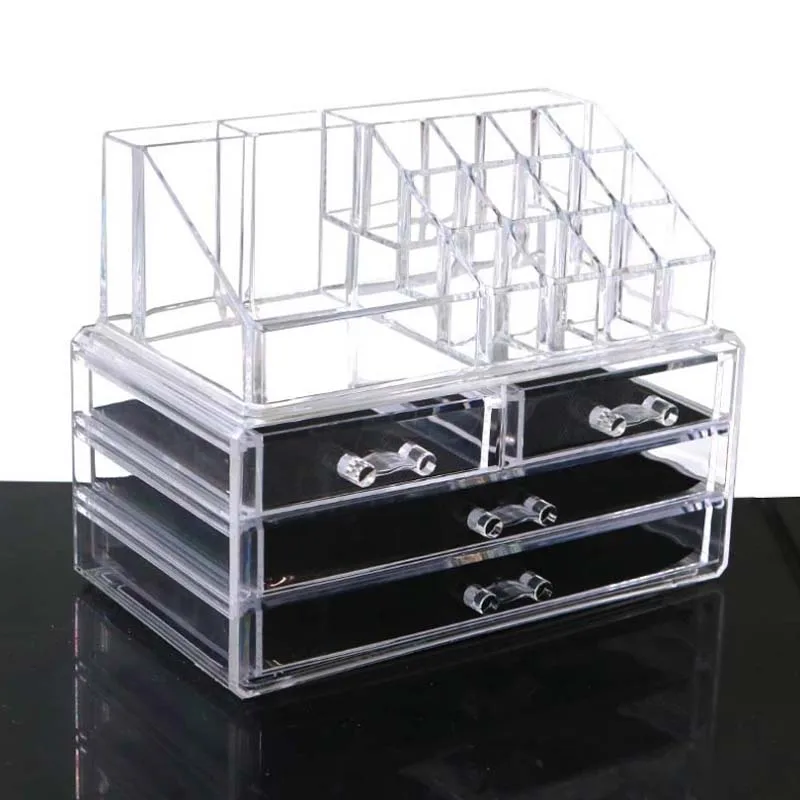 Transparent box HUNYOO прозрачный акриловый косметический Органайзер с башней для макияжа, чехол, коробка для хранения ювелирных изделий, только 4 ящика - Цвет: Transparent box