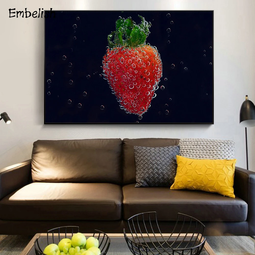 

Embelish 1 Pieces Hot Selling Water Strawberry Modern Home Decor Pictures For Living Room HD Canvas Paintings Bedroom Posters