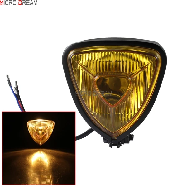 Black Amber Универсальный H4 мотоциклы Треугольники Ретро фар 12 В 55/60 Вт Halo Фрон Глава свет лампы для Harley Old School Sporsters Choppers - Цвет: Black Amber